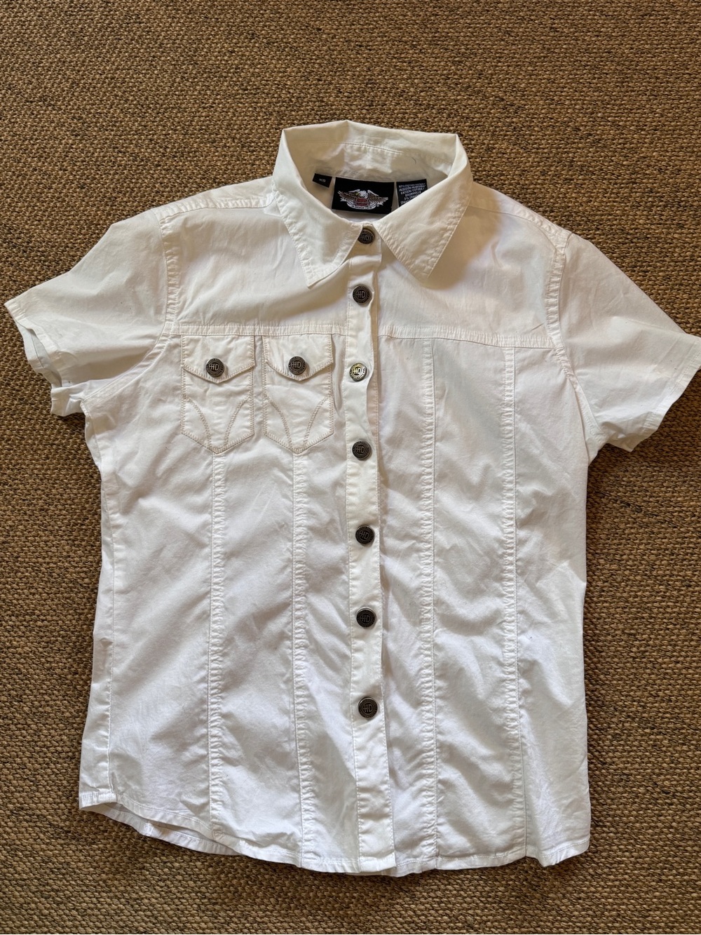 Vintage Y2k Harley-Davidson White Short-Sleeve Button-Down Shirt